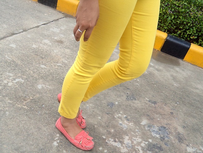 peach and yellow outfit